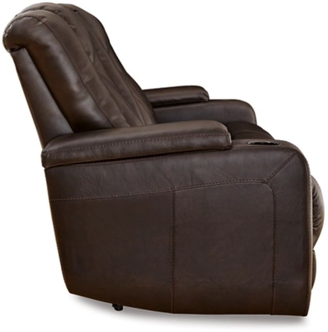 Signature Design by Ashley® Mancin Chocolate Reclining Sofa with Drop Down Table-3