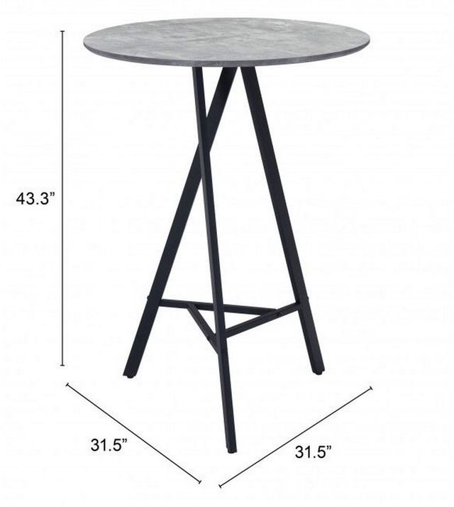 Zuo® Modern Metz Gray Bar Table with Black Metal Legs-3