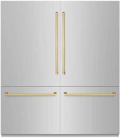 ZLINE Autograph Edition 72" 39.6 Cu. Ft. Stainless Steel Built In French Door Refrigerator with Graphite Gray Interior and Champagne Bronze Accents-0