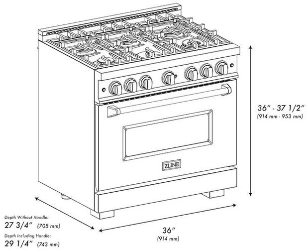 ZLINE Classic 36" Stainless Steel Pro Style Gas Range with Black Matte Door and Champagne Bronze Accents -2