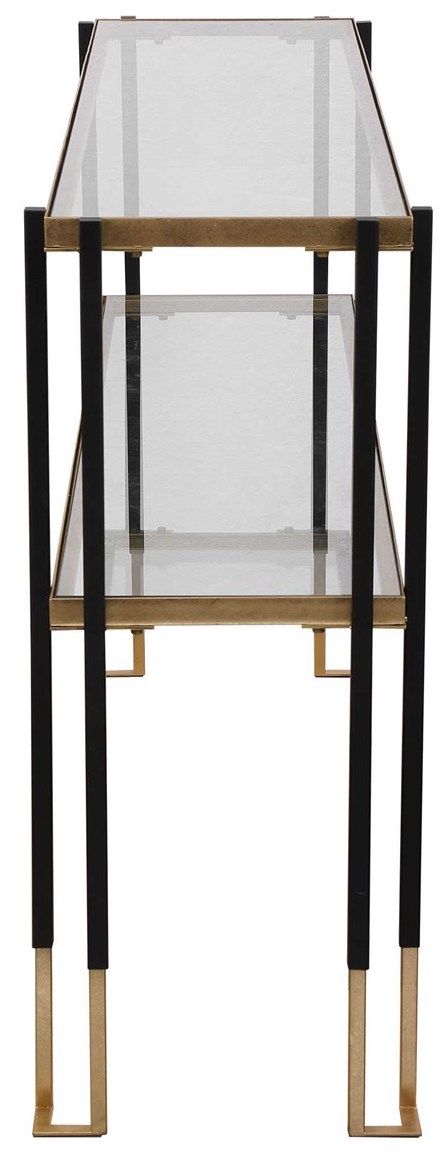 Uttermost® Kentmore Glass Top Console Table with Matte Black and Gold Frame-3