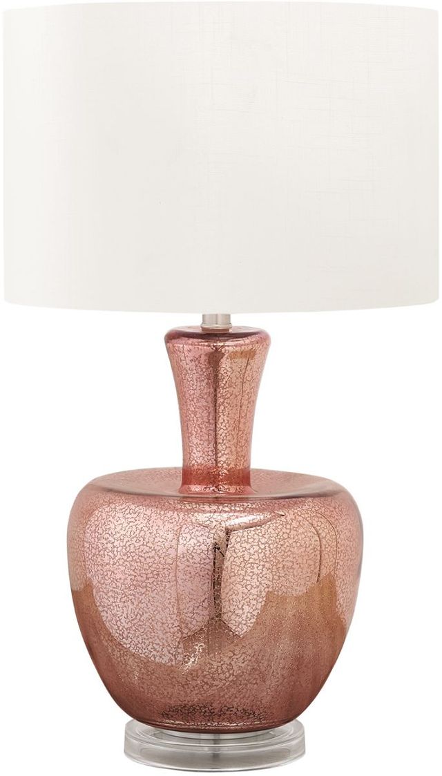 Monarch Specialties Inc. Dusty Rose Glass Table Lamp with Ivory Shade-0