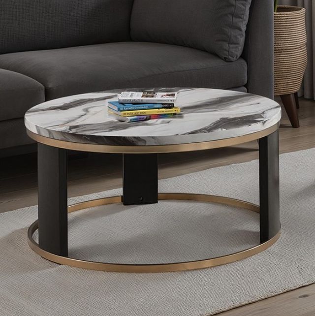 Furniture of America® Bogor Black/White Cocktail Table with Black/Gold Base-2