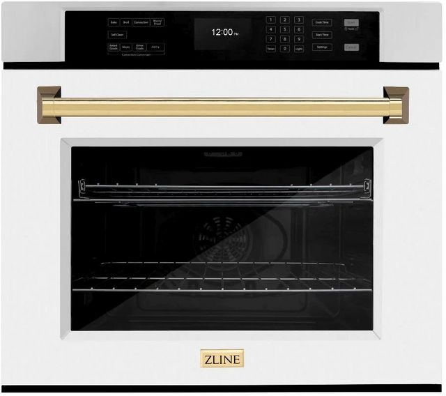 ZLINE Autograph Edition Professional 30" Stainless Steel Single Electric Wall Oven with White Matte Door and Polished Gold Accents
