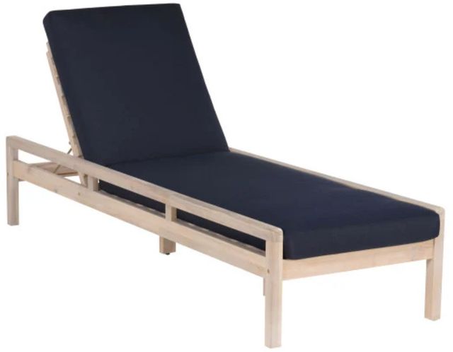Linon Svana Natural/Navy Fabric/Wood Outdoor Chaise Lounger-0