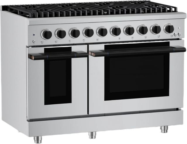 Hauslane HausPro 48" Stainless Steel Pro-Style Dual Fuel Range with Matte Black Knobs-3