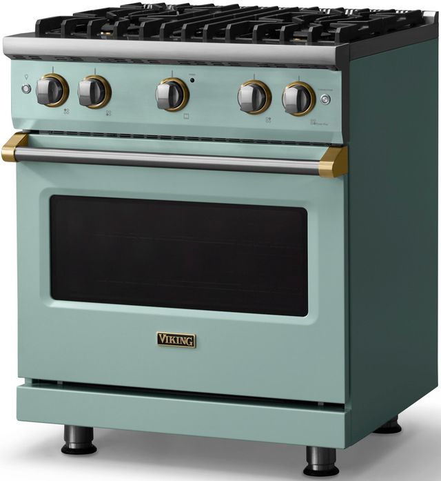 Viking® 5 Series 30" Splash Pro Style Gas (LP) Range with Brushed Brass Trim-2