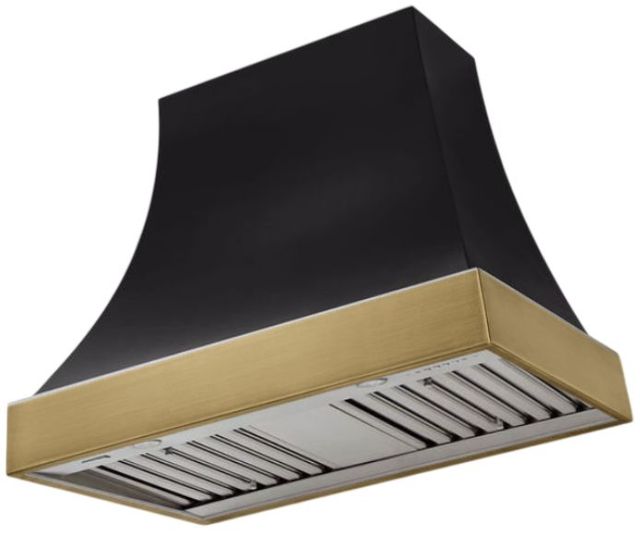 AGA Cascade 36" Matte Black Wall Mounted Range Hood  with Antique Brass Trim-0