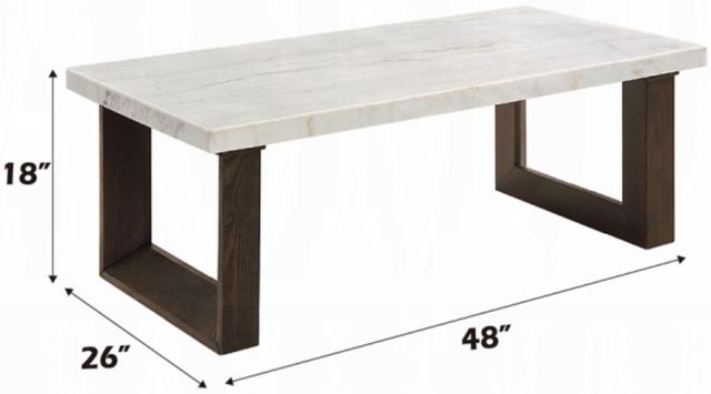 ACME Furniture Edwyn White Marble Top Coffee Table with Brown Base-2