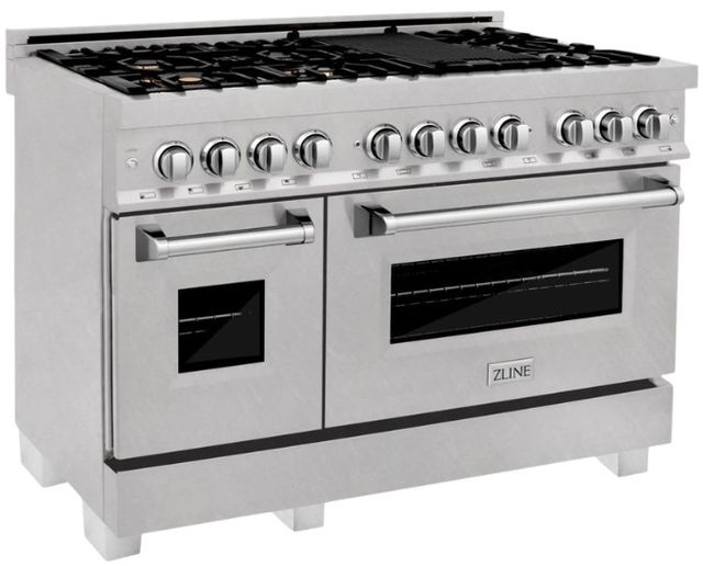 ZLINE Legacy 48" Satin Stainless Steel Pro Style Dual Fuel Range with Gas Cooktop, 2 Electric Ovens and 6 Brass Burners-3