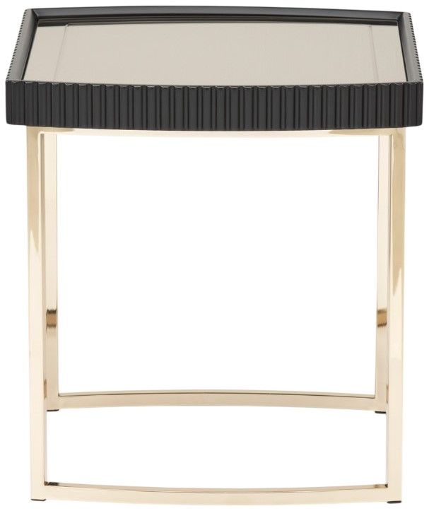 Michael Amini® Lisbon Mirrored Silken Matte Black Side Table with Gold Base-3