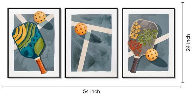 Classy Living 3-Piece Vibrant Colorful Pickleball Paddles Triptych Wall Art Set-2