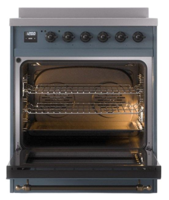 Ilve® Nostalgie II Noblesse 30'' Blue Gray Pro Style Induction Range with Burnished Trim-1