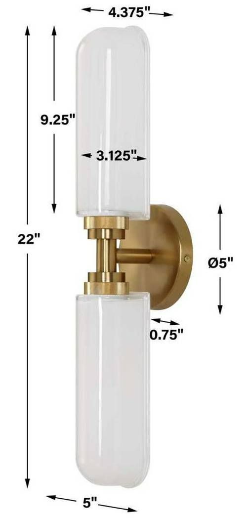 Uttermost® Wellsville Glass 2-Light Sconce with Warm Brass Accent-2