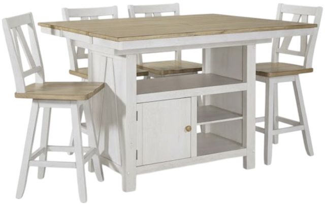 Liberty Furniture Lindsey Farm 5-Piece Sandstone/Weathered White Gathering Table Set-0