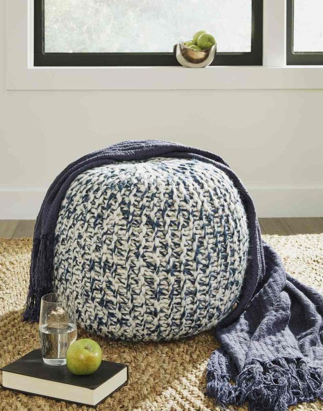 Signature Design by Ashley® Latricia Blue/White Pouf-1