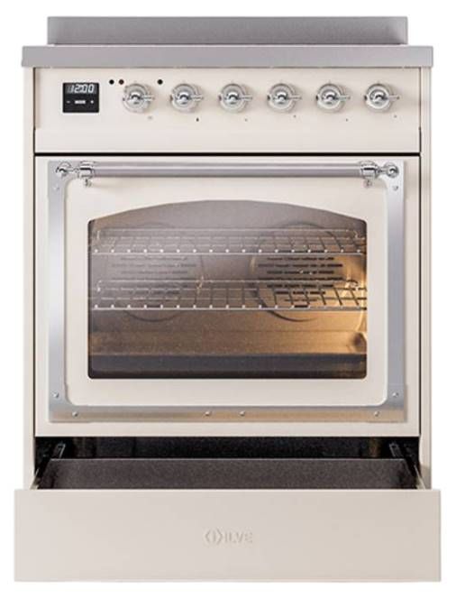 Ilve® Nostalgie II Noblesse 30'' Antique White Pro Style Induction Range with Chrome Trim-3