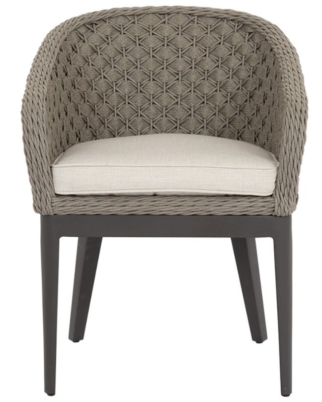 Sunset West Marbella Stone Gray Aluminum/Olefin Rope Outdoor Dining Arm Chair with Echo Ash Cushion-1