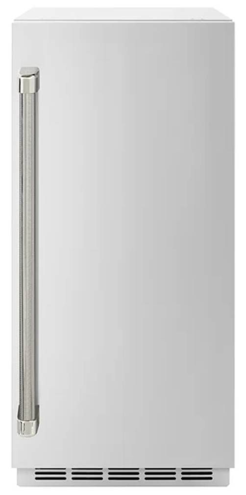 ZLINE Autograph Edition Touchstone 15" 66 lb. Stainless Steel Gourmet Ice Maker with Drain Pump and Solid Stainless Steel Door with Polished Nickel Helix Handle-0