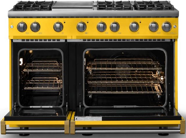 Viking® 5 Series 48" Daffodil Pro Style Gas (NG) Range with Brushed Brass Trim-1