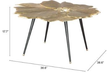 Zuo® Modern Gingko Antique Brass Coffee Table wiht Black Metal Legs-2