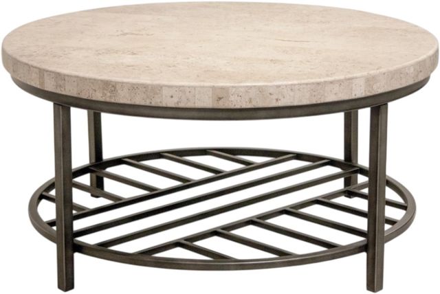 Riverside Furniture Capri Alabaster Travertine Coffee Table with Black Base-1