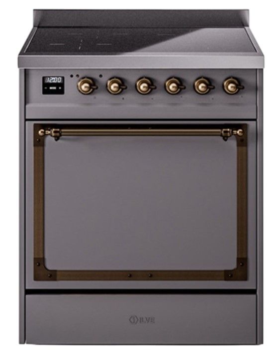 Ilve® Nostalgie II Noblesse 30'' Graphite Matte Pro Style Induction Range with Burnished Trim-0