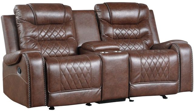 Homelegance® Putnam Brown Manual Double Glider Reclining Console Loveseat-0