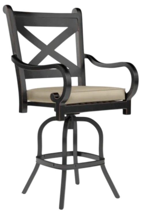 Sunset West Monterey Old World Copper Aluminum Outdoor Counter Stool with Linen Stone Cushion-0