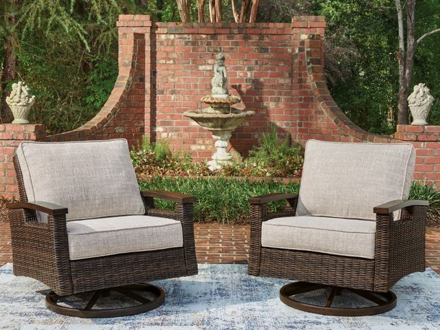 Signature Design by Ashley® Drakes Beach 2-Piece Beige/Dark Brown Aluminum Outdoor Swivel Lounge Chair-1