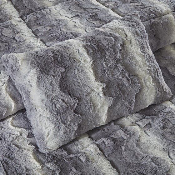 Olliix by Madison Park Zuri Grey Full/Queen Polyester Print Brushed Faux Fur Comforter Set-2