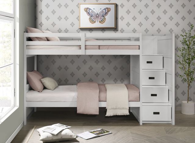 Elements International Sami White Youth Twin Over Twin Step Bunk Bed with Right Headboard-1
