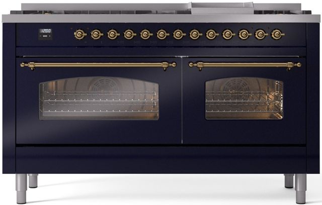 Ilve® Nostalgie II Series 60" Midnight Blue Pro Style Dual Fuel Range-0