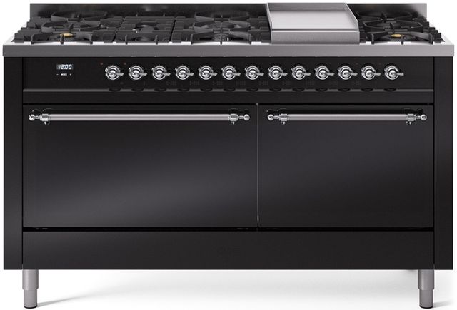 Ilve® Nostalgie II Series 60" Glossy Black Pro Style Dual Fuel Range-0