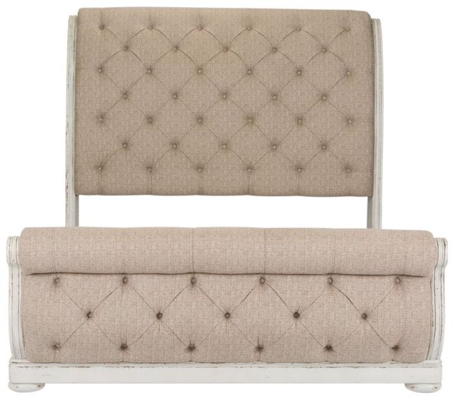 Liberty Furniture Abbey Park Antique White/Weathered Brown California King Upholstered Sleigh Bed-2
