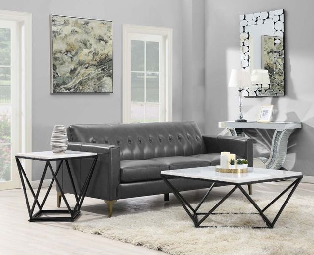 Elements International Riko Black End Table with White Marble Top-1