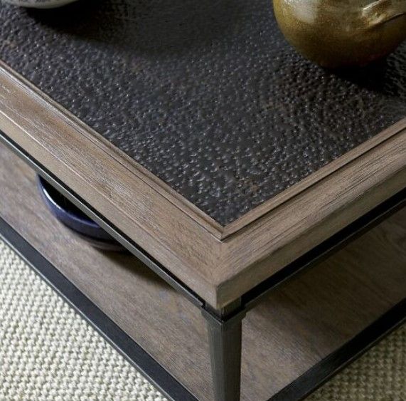 Hammary® Austin Antiqued Medium Brown Rectangular Coffee Table with Hammered Bronze Frame-1