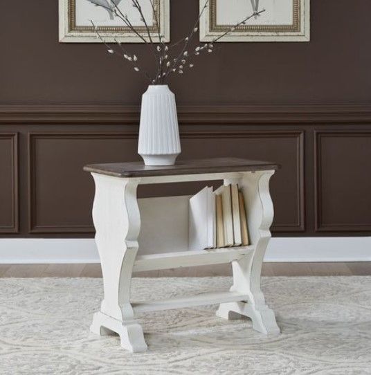 Liberty Furniture Abbey Road Churchill Brown Chairside Table with Porcelain White Base-1