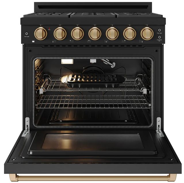Thor Kitchen Gordon Ramsay Collection 36" Black Pro Style Liquid Propane Range with Precision Knob Control and Bronze Trim-1