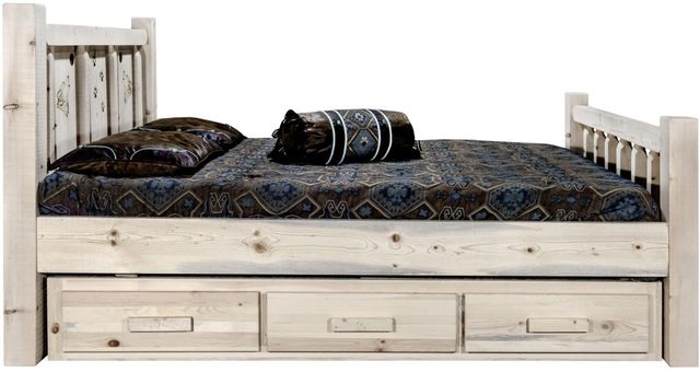 Montana Woodworks® Homestead Ready to Finish Twin Storage Bed with Laser Engraved Wolf Design-2