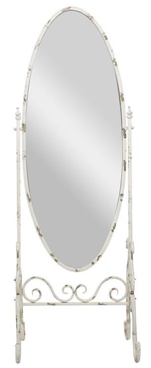 Deco Marche White Scroll Oval Floor Mirror with Stand-0