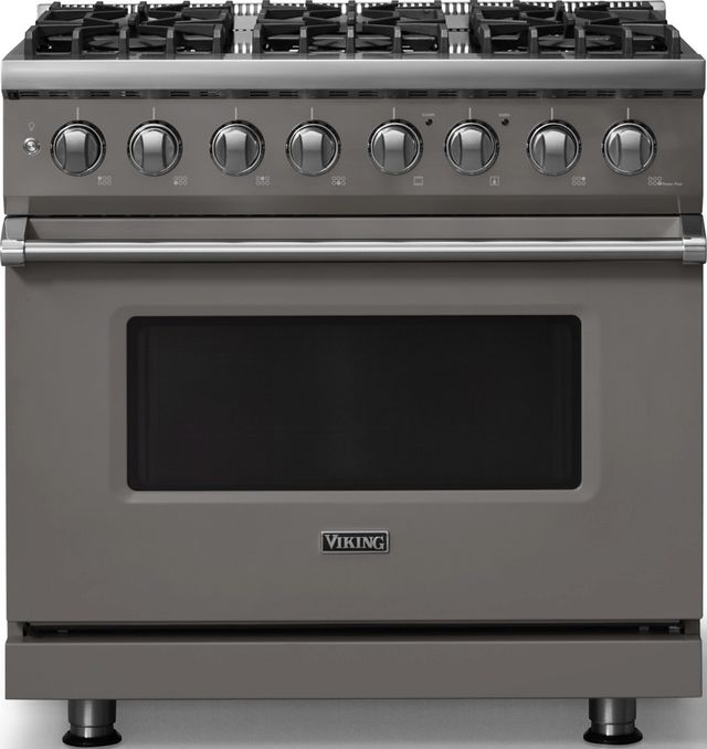 Viking® 5 Series 36" Damascus Gray Pro Style Dual Fuel (NG) Range with Polished Chrome Trim-0