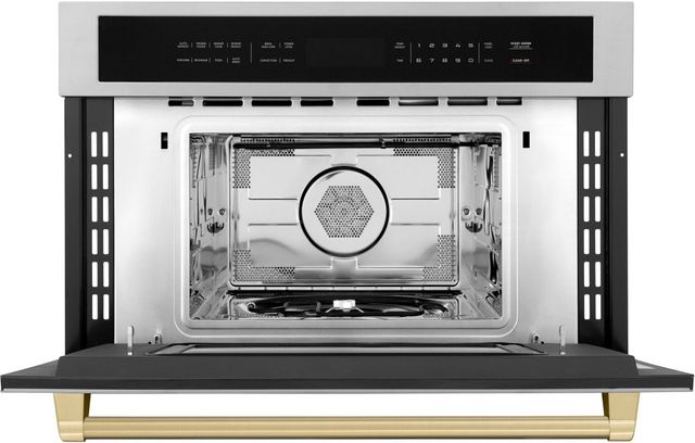 ZLINE Autograph Edition 30" 1.6 Cu. Ft. Stainless Steel Built-in Convection Microwave Oven with Champagne Bronze Accents-1