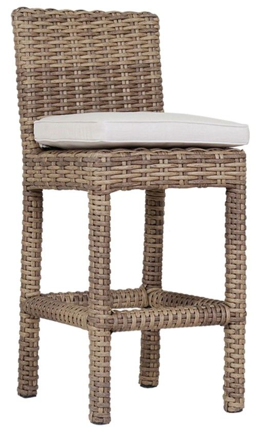 Sunset West Havana Aged Tobacco Resin Wicker Outdoor Bar Stool with Canvas Flax Cushion-0