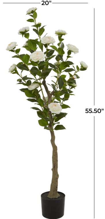 Deco Marche Green Faux Foliage Camellia Artificial Tree with Realistic Leaves and Black Plastic Pot-2