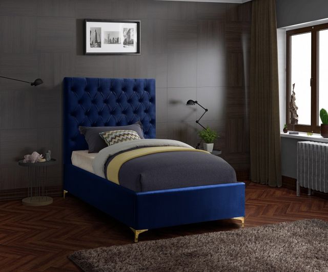 Meridian Furniture Cruz Navy Velvet Twin Bed-1