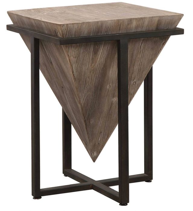 Uttermost® Bertrand Gray Wash Accent Table with Aged Black Base-0