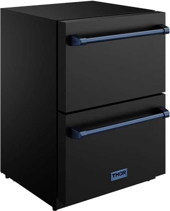 Thor Kitchen Gordon Ramsay Collection 3.4 Cu. Ft. Anti-Fingerprint Black Under the Counter Freezer Drawer with Blue Handle-2