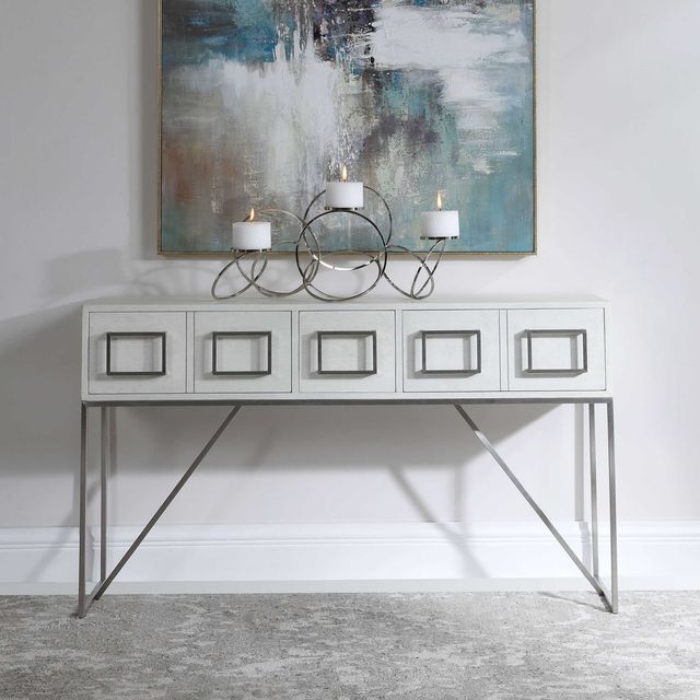 Uttermost® Abaya Soft White Console Table with Brushed Nickel Base-1