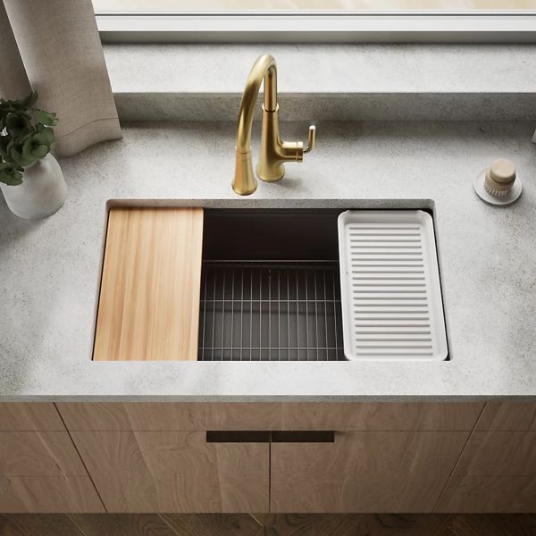 KOHLER® Billings® Matte Brown 33" Undermount Single-Bowl Workstation Kitchen Sink-1
